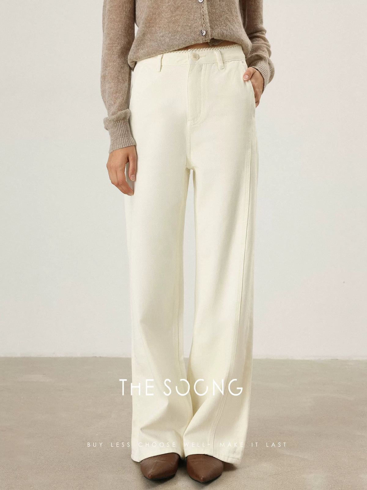 THESOONG/Bud Flower Pants Pure Cotton 11.5 Angao Milled Sand-Washed Mid-Rise Zipper Jeans for Women 6852