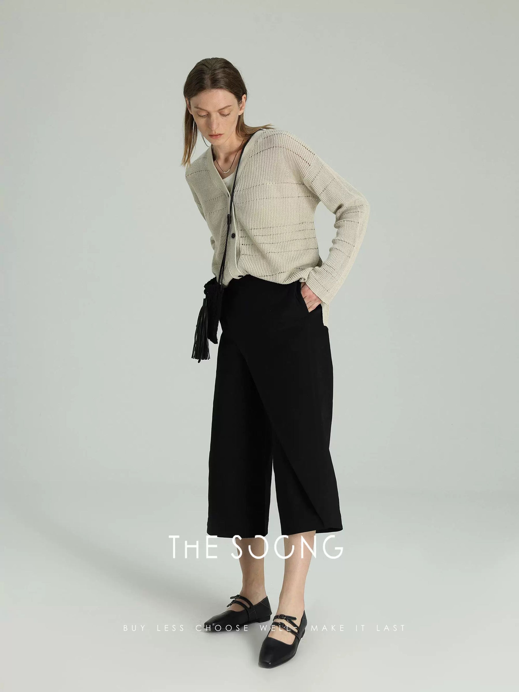【Clearance 3】Yamamoto Pants Spring/Summer 100% cotton classic black irregular A-line cropped wide-leg pants 6478