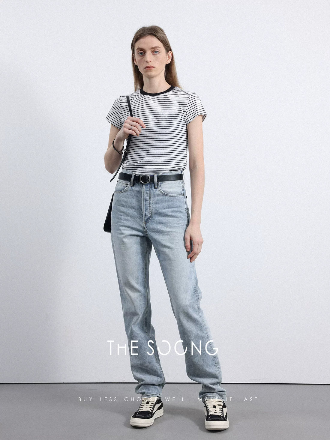 THESOONG/经典石磨裤 复古浅蓝色高腰直筒窄版秋季显瘦牛仔裤女