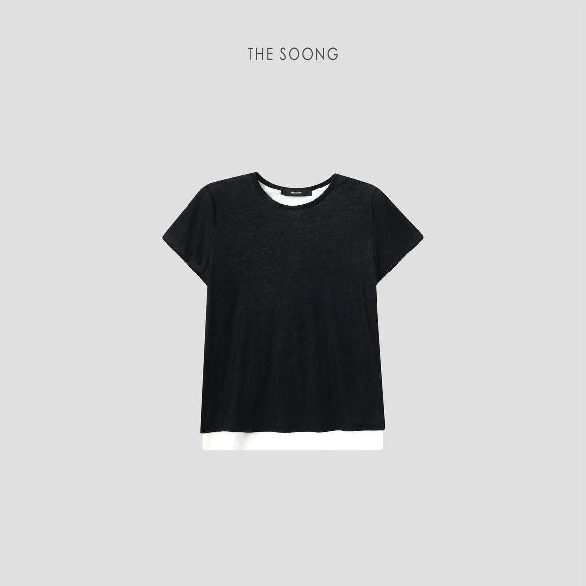 THESOONG / Minimal Layer High-quality Anti-deformation Slim Black and White Color-block False Two-piece T-shirt Women Summer 7683