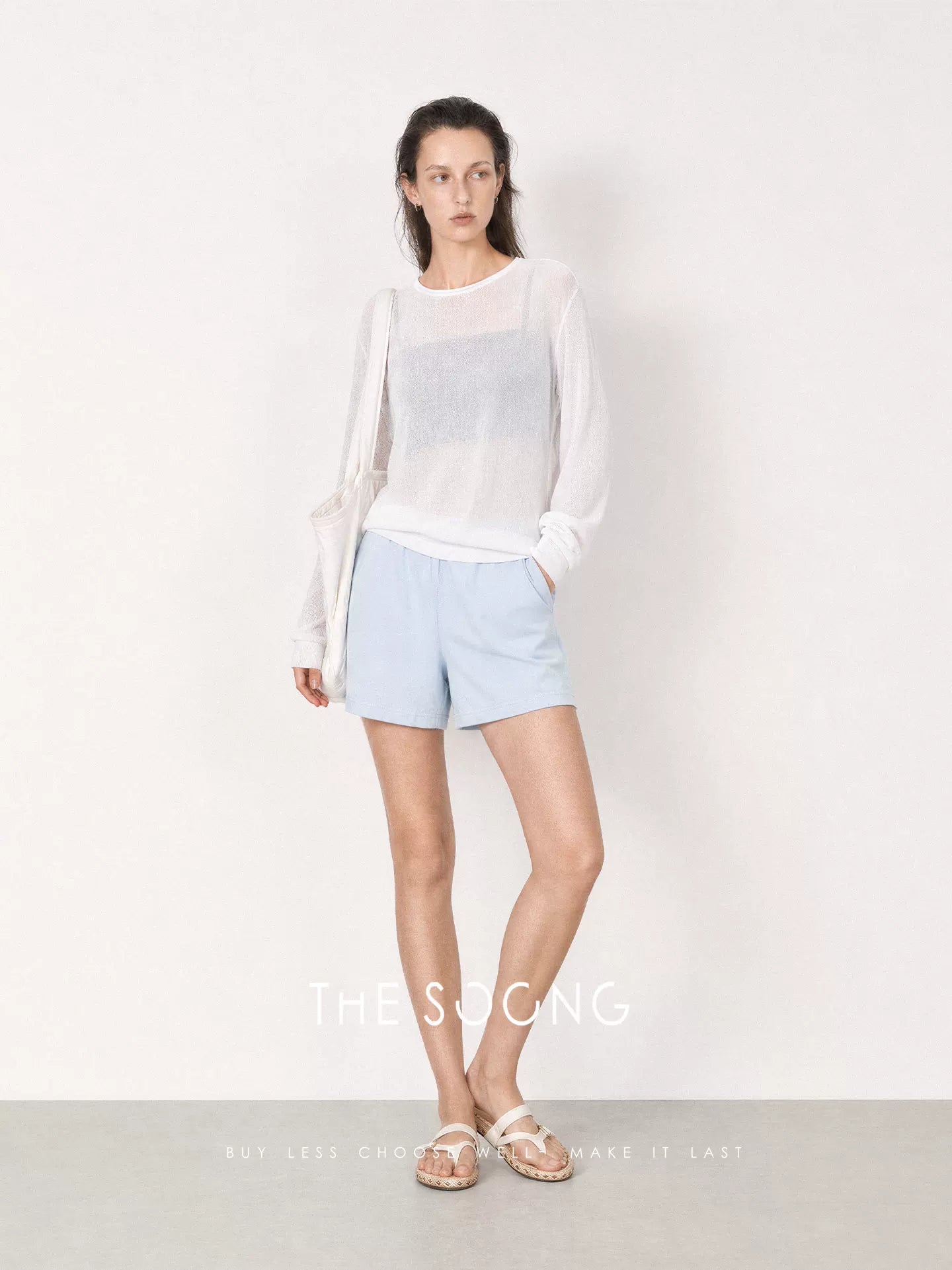 THESOONG/Summer Thin Tencel Acetate Smooth Draped Women's Long-Sleeve Round-Neck Shirt 9217