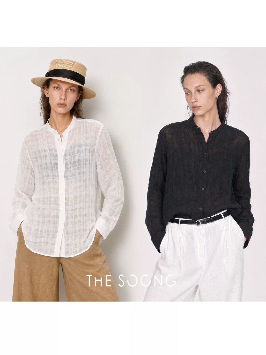 THESOONG/ Summer thin Tencel-linen textured breathable sun-protective high-neck long-sleeve shirt for women 9221