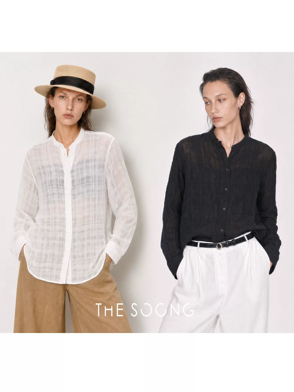 THESOONG/ Summer thin Tencel-linen textured breathable sun-protective high-neck long-sleeve shirt for women 9221