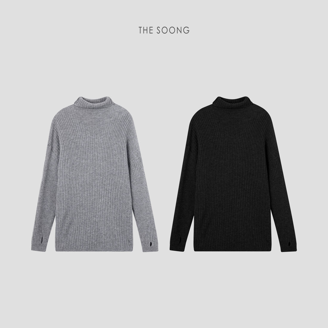 THESOONG/Sticky Tone 100% Wool Thick Rib Mid-Length Versatile Turtleneck Sweater 6394
