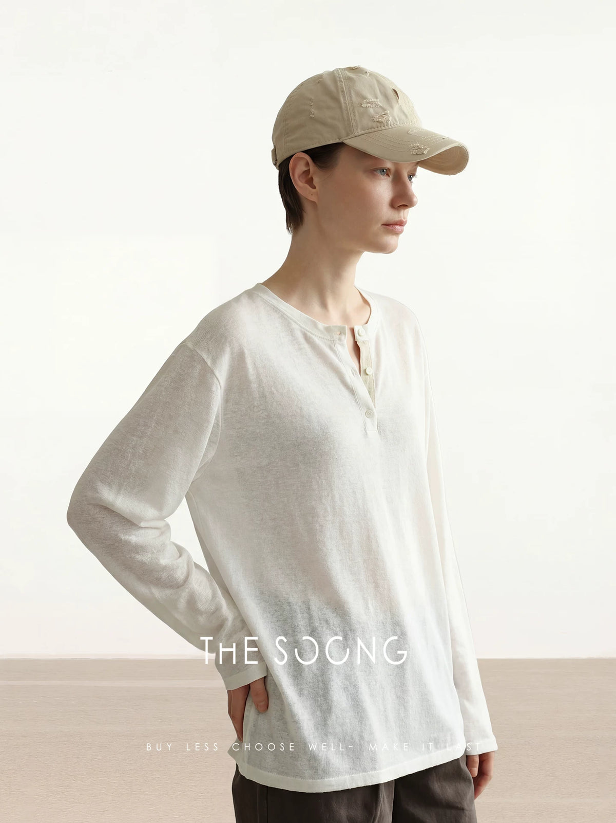 THESOONG/Craftsmanship: 16-Needle Fine Yarn Slow Knitting Henry Collar Spring/Summer Thin Top 8497