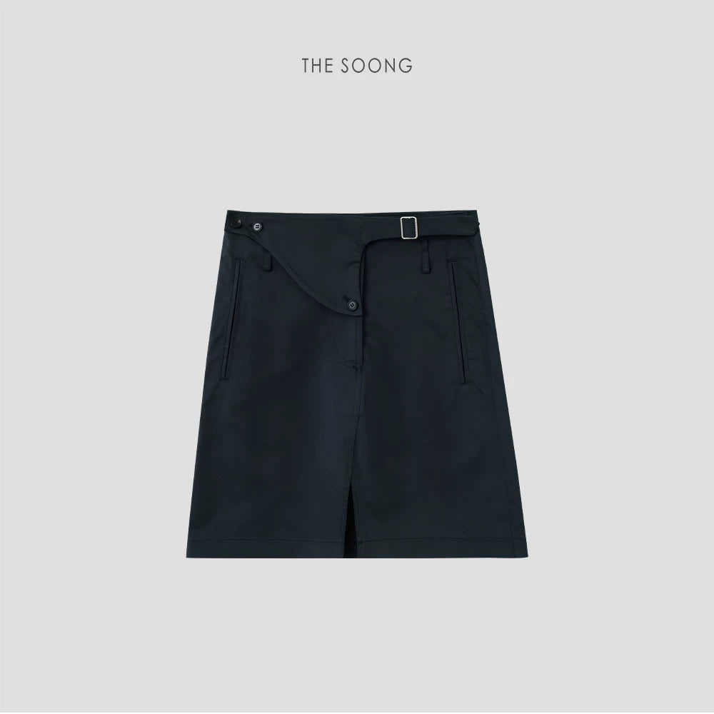 THESOONG/Fine Twill Workwear Skirt Women's Summer Straight Slight A-Line Irregular Waist Short Skirt HWQZ9318
