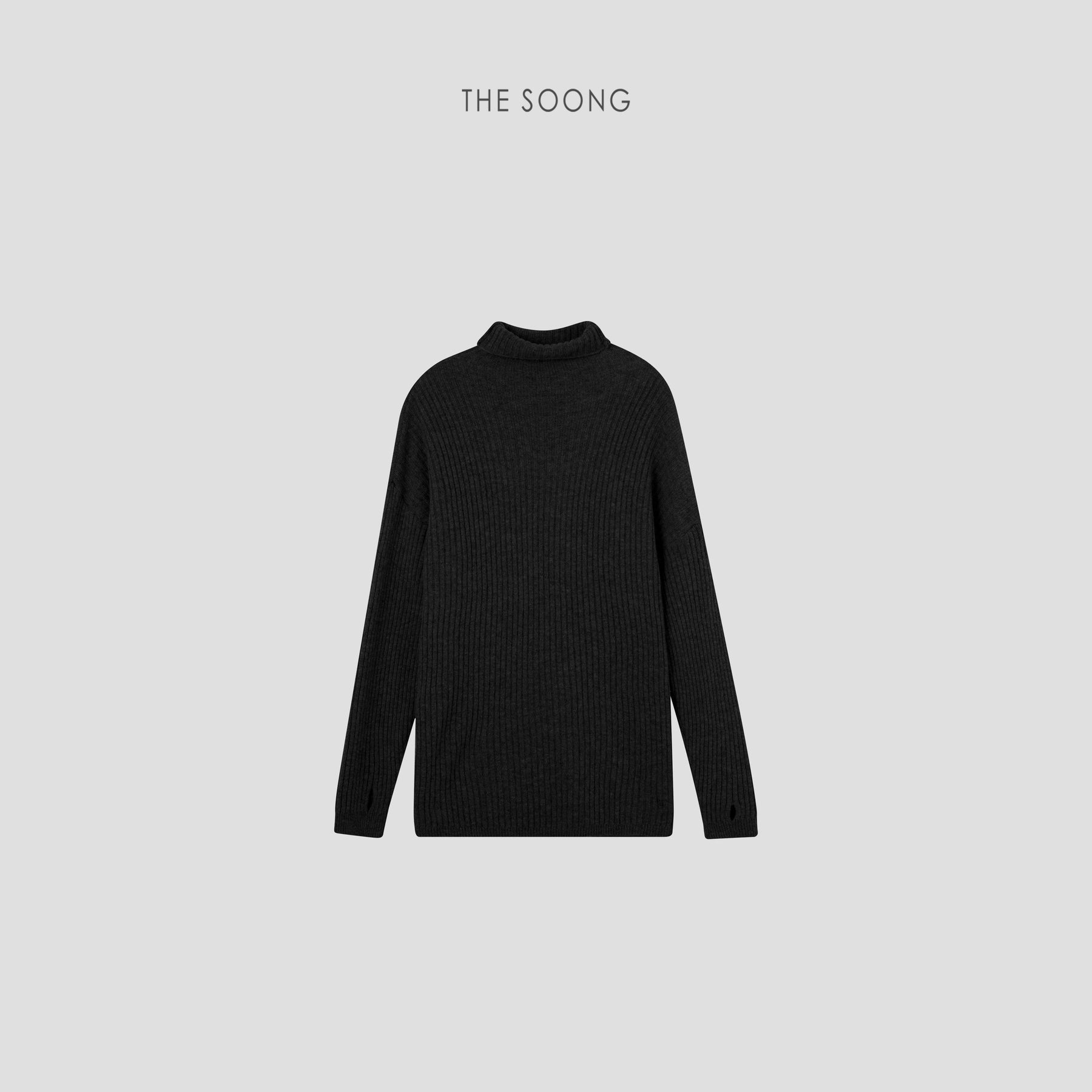THESOONG/Sticky Tone 100% Wool Thick Rib Mid-Length Versatile Turtleneck Sweater 6394