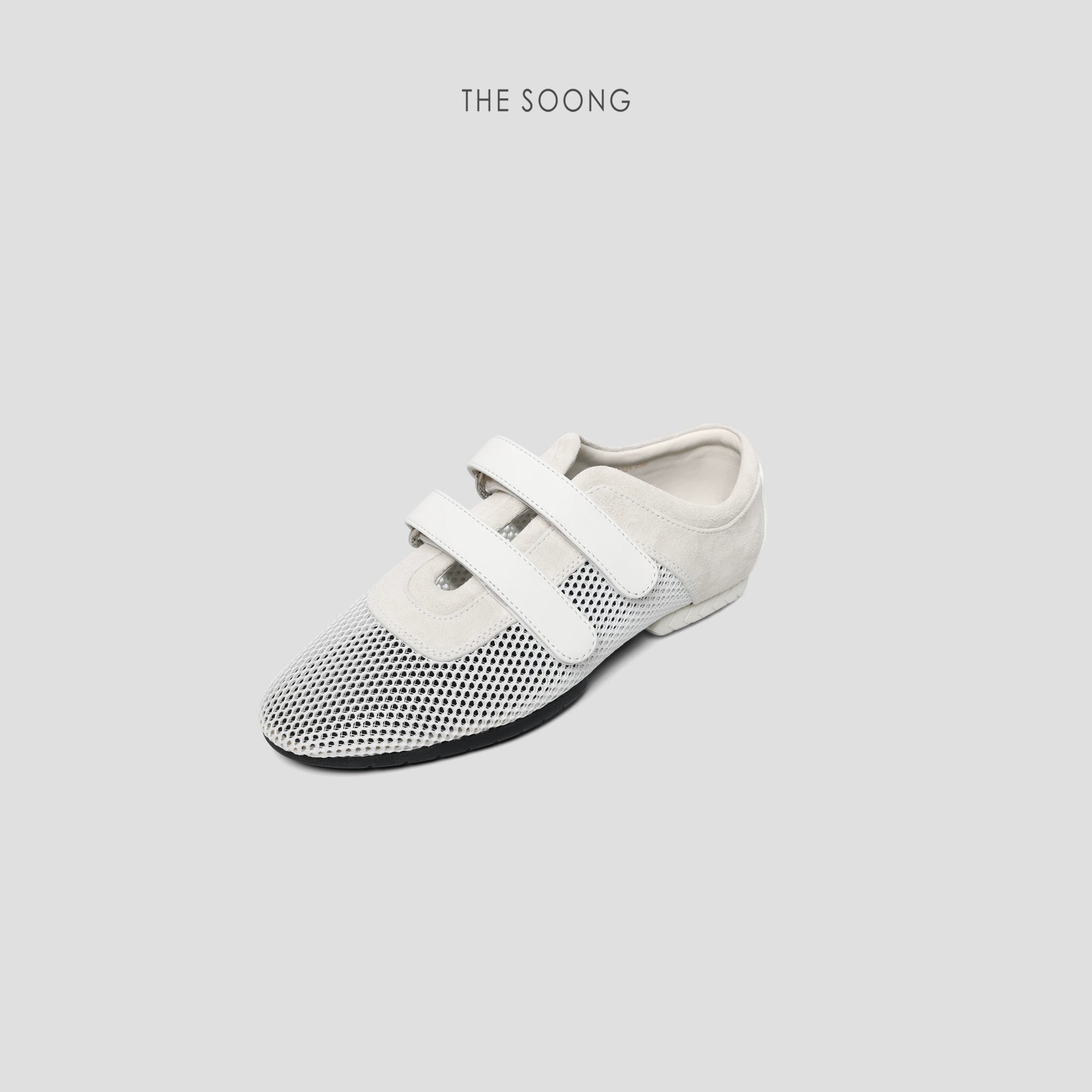 THESOONG/Super Soft Mesh Shoes Classic Leather Breathable Mesh Velcro Flat Casual Shoes for Women 7224