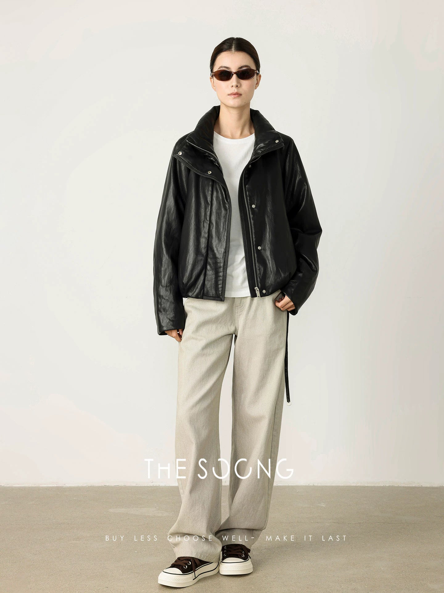 THESOONG/Spring new high-density twill jeans retro loose wide-leg straight long pants for women 7559