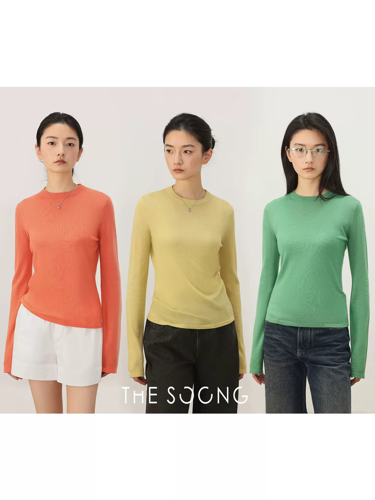 THESOONG/ 100% Merino Wool Fluffy Soft T-shirt with Texture Round Neck Solid Color Base Shirt 3390