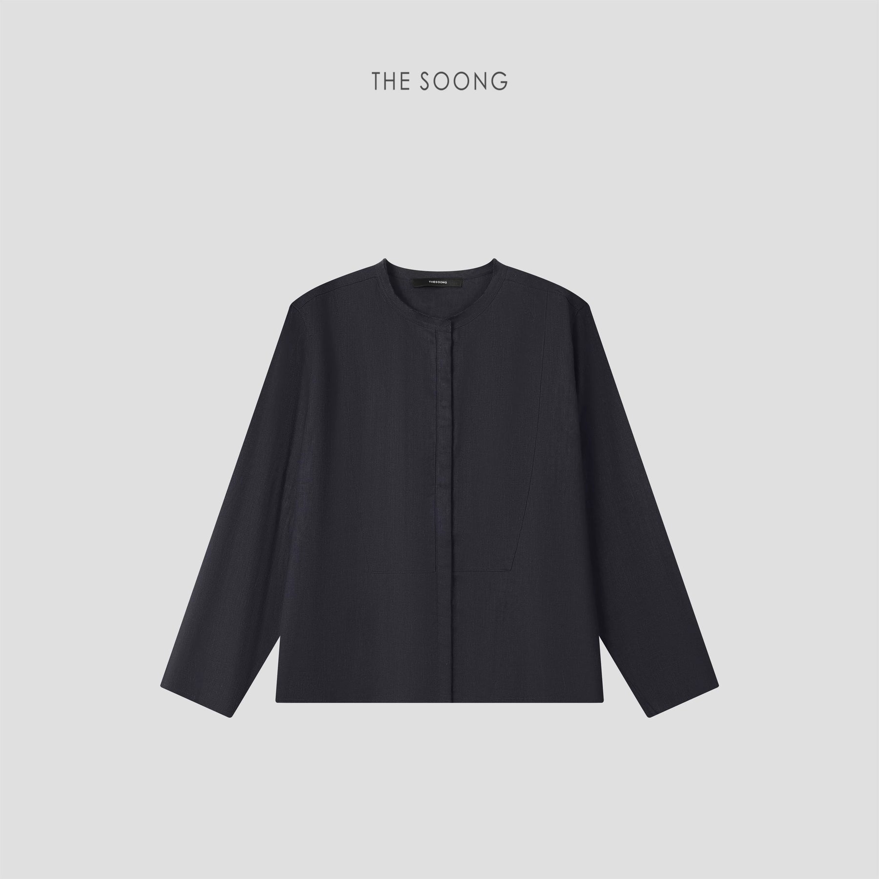 THESOONG/Relaxed Minimal High-Support Rain Dew Linen Washed Bamboo Slub Textured Draped Shirt Jacket for Women 8671