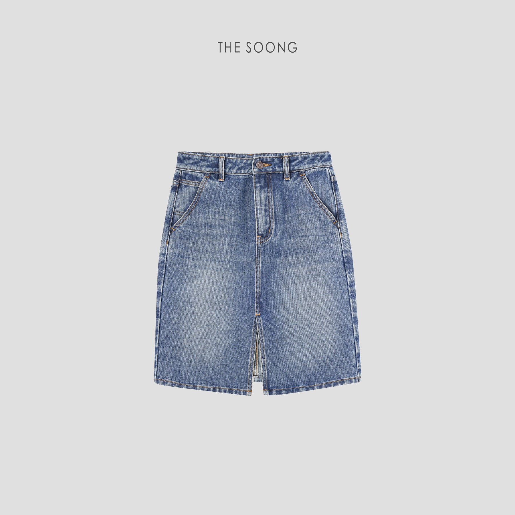 THESOONG/Natural Denim Lightweight 11.3oz Washed Faded Texture Retro Denim Skirt 6843