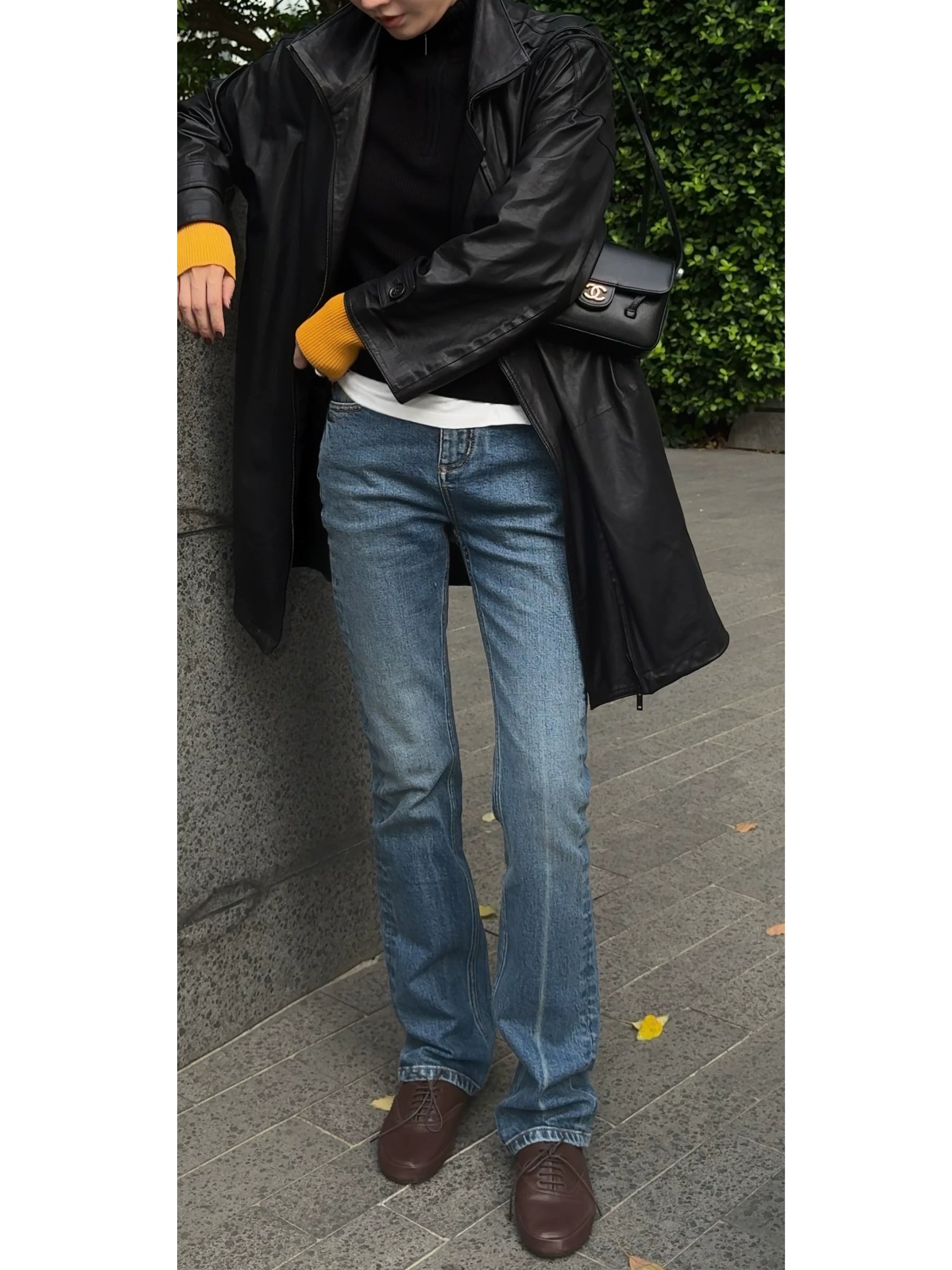 THESOONG/Black long straight slimming jeans for women, autumn versatile stretchy pants enhancing leg shape, slight flare skinny bootcut