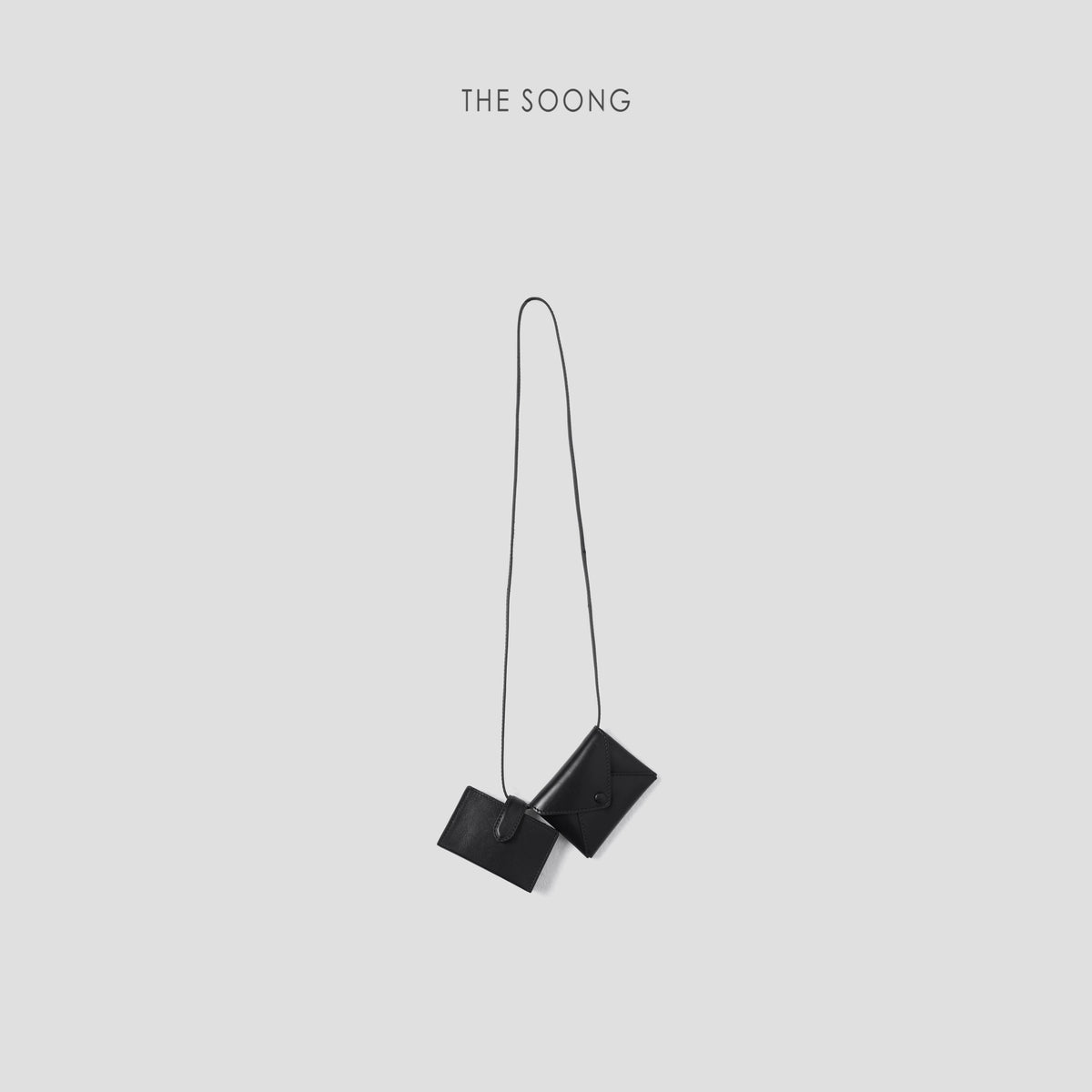 THESOONG/first-layer calf black lightweight neck-hanging stylish new women's earphone card holder