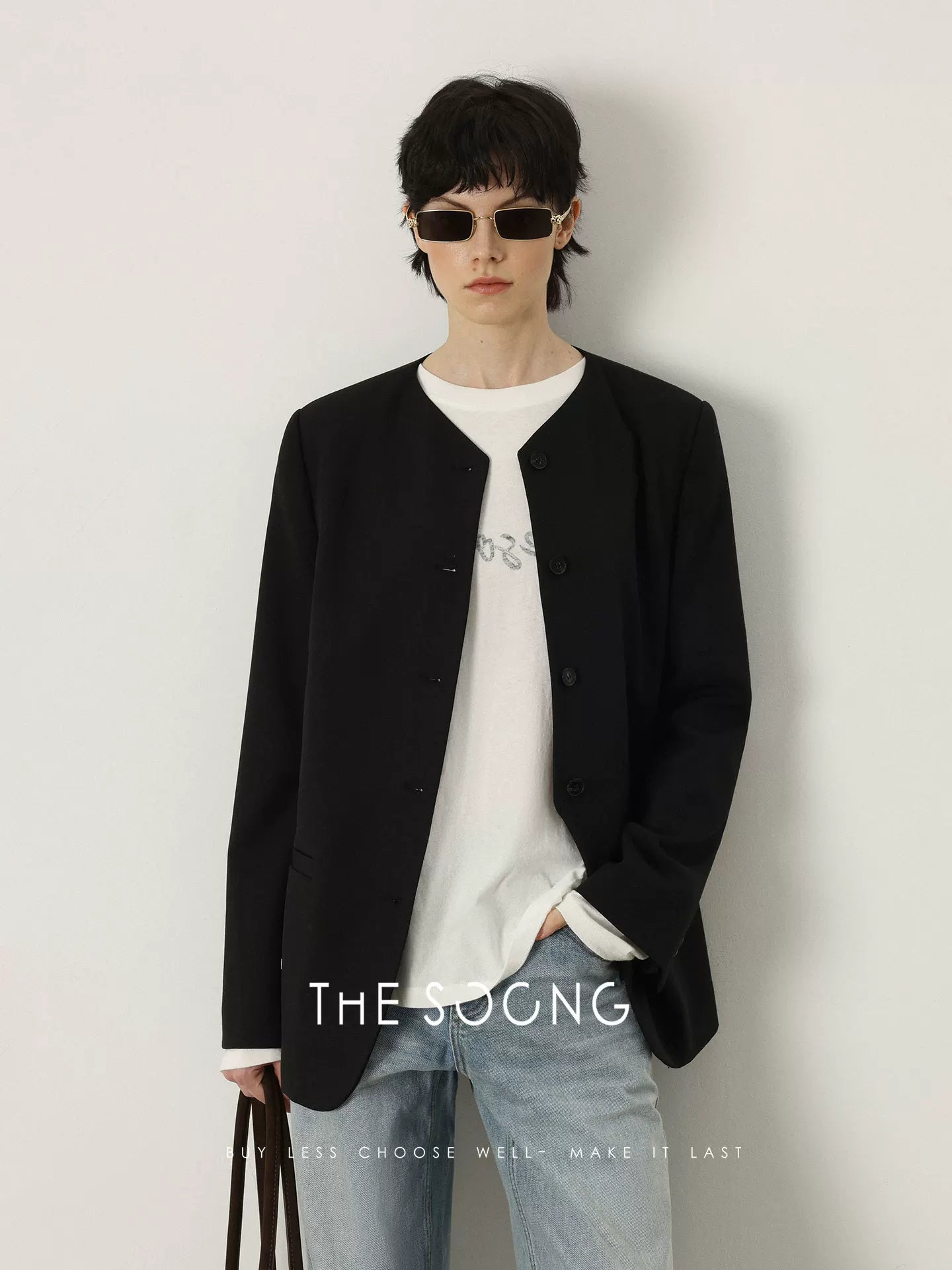 THESOONG / Minimal Origin Wool Finely Tailored Hand-sewn Buttonless Women's Collarless Blazer 7467