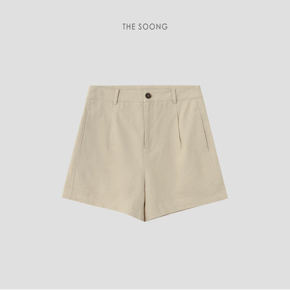THESOONG/Linen Cotton Blend High-Waist A-Line Wide-Leg Summer Lightweight Slim Versatile Women's Shorts HWKZ9309