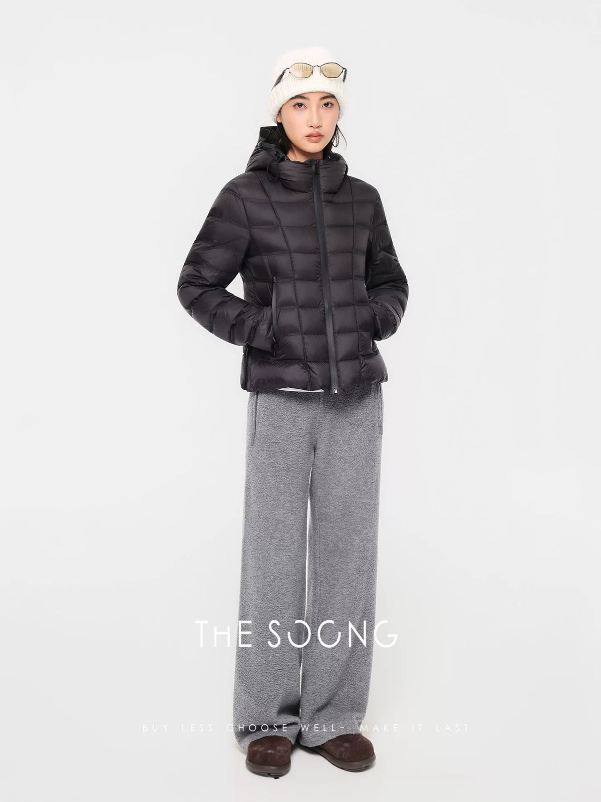 THESOONG/Warm pants Australian wool fleece gray sweatpants women's high-elastic waistband drape casual pants
