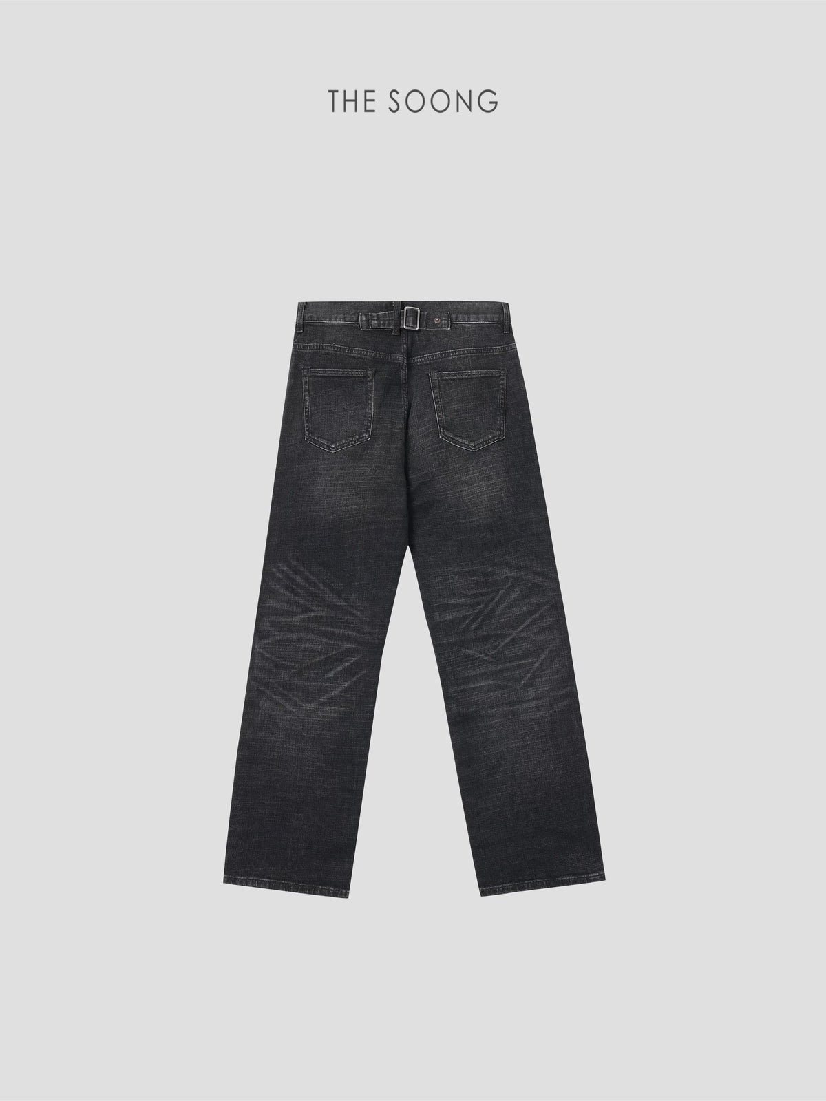 THESOONG / Bajia Black Cow Classic Vintage High-Count Cotton Feel Mid-Rise Stretch Washed Black Jeans 8378