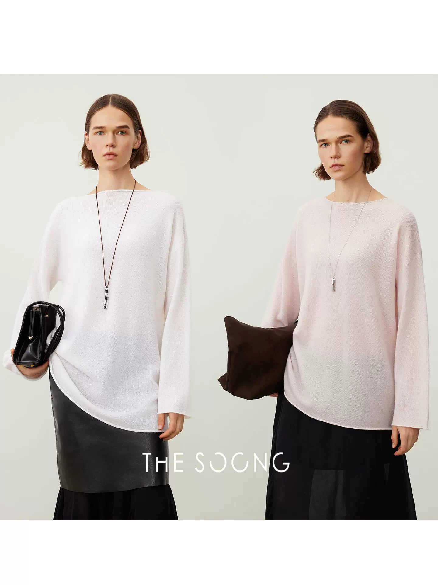 【Clearance 3】100% Pure Cashmere Kangsaini Base Shirt for Women, 226g Ultra-fine Thin Loose Lazy-fit 7585