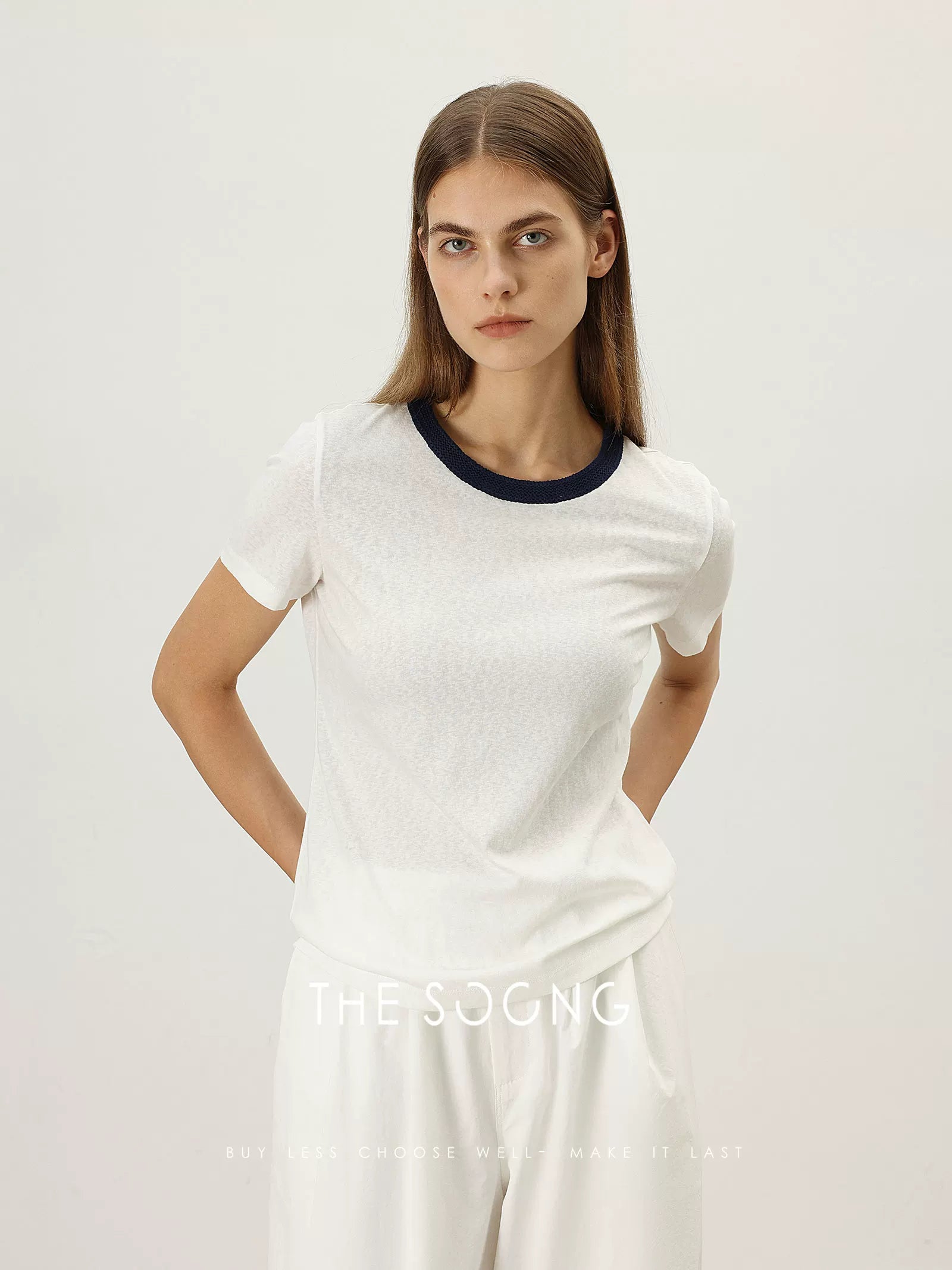 THESOONG/Early Autumn Round-Neck Short Sleeve Color-Block T-Shirt, Sweat-Absorbing, Slim Fit 7433