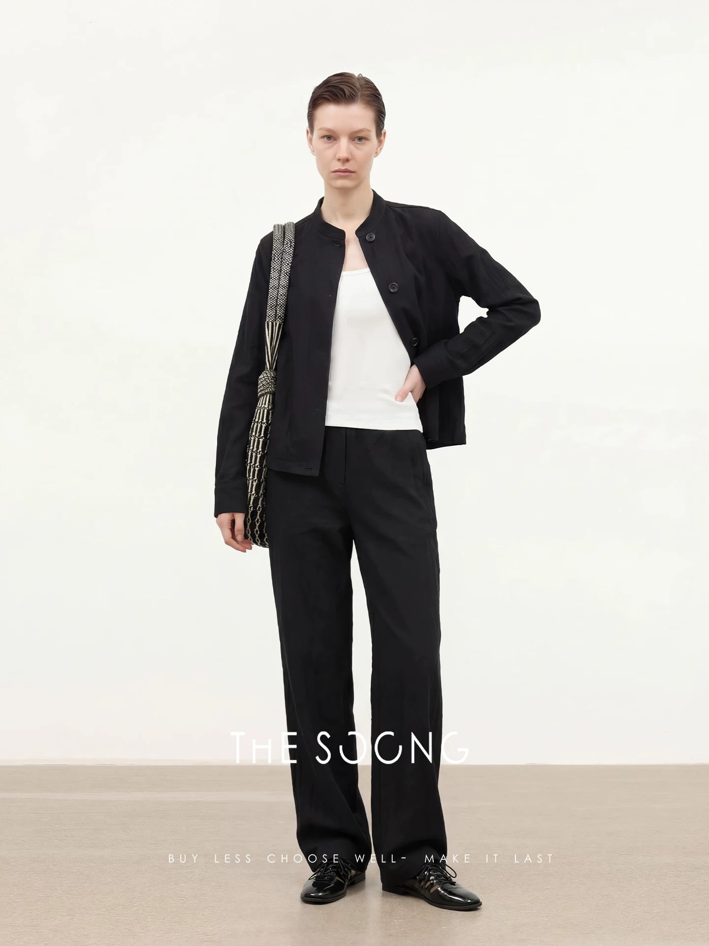 THESOONG/Textured Feel Cotton-Blend with Metallic Thread Slightly Curved Wide-Leg Casual Pants for Women 8750