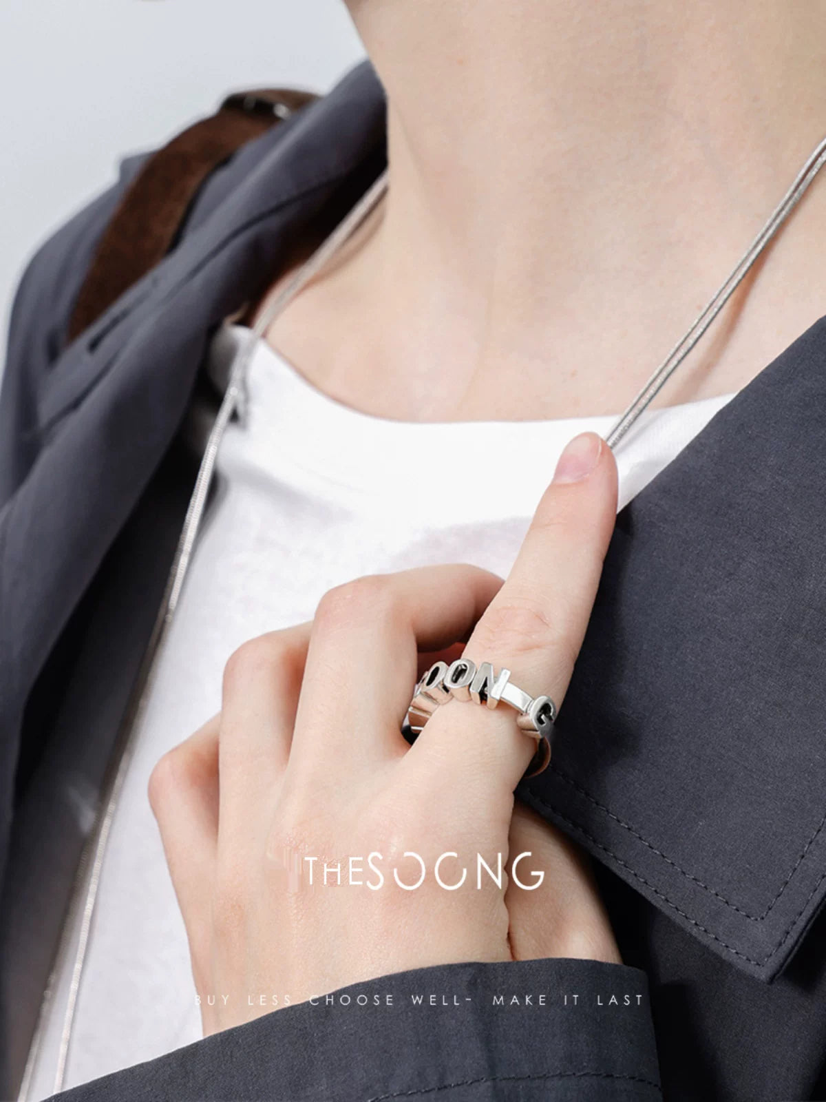 THESOONG/letter ring, novel and unique versatile accessory, elegant silver distressed fine copper index ring