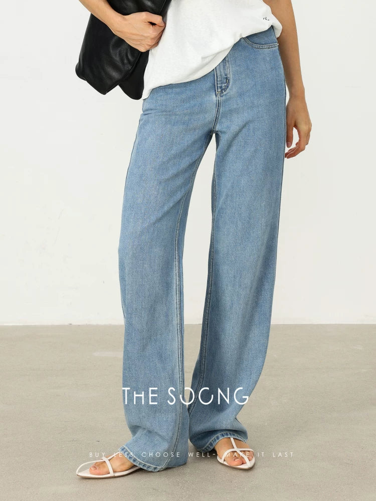THESOONG/ Original Denim, Lyocell Cool-touch Lines Thin Mid-rise Slightly Stretch Women's Jeans 6779
