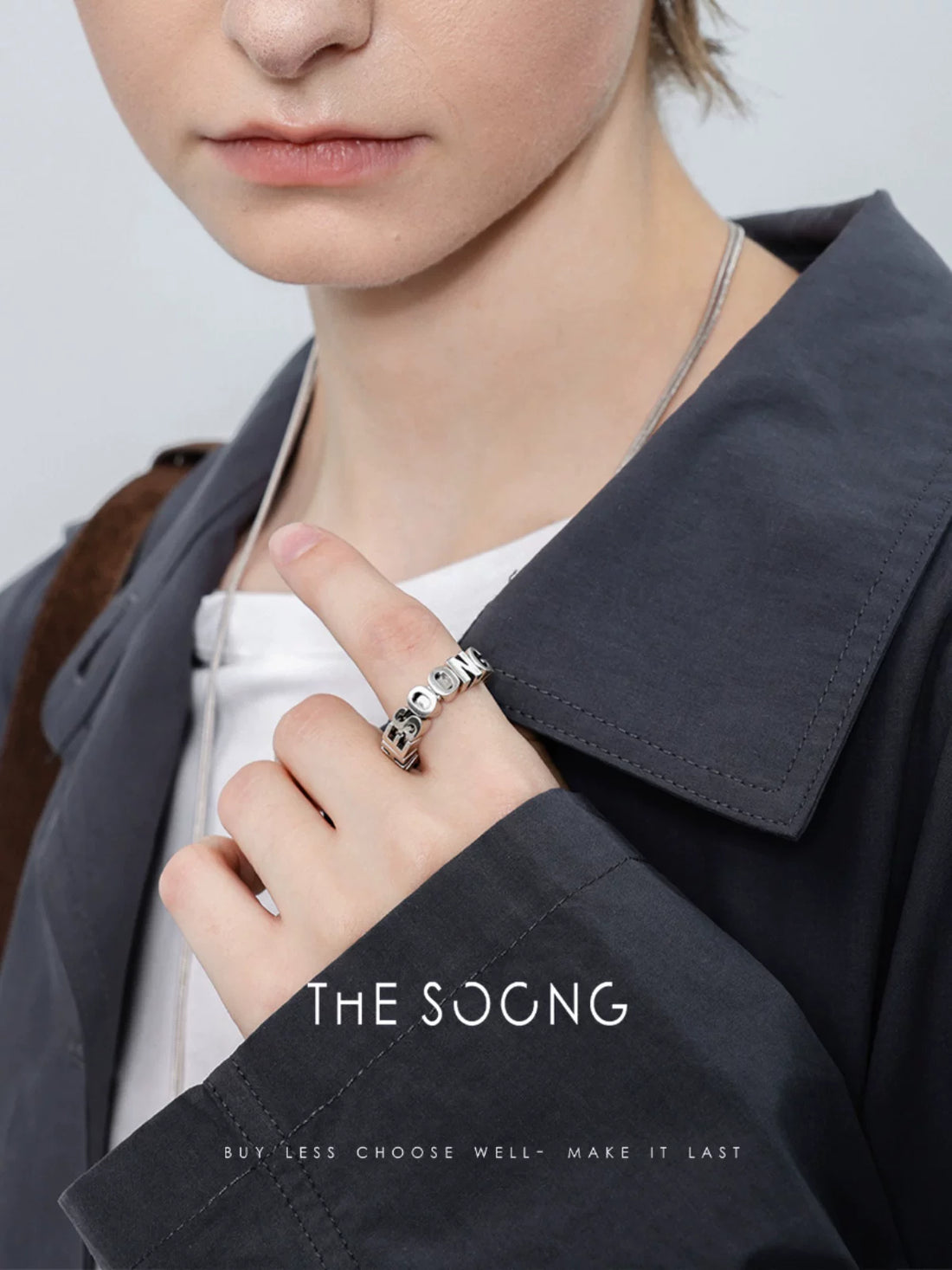 THESOONG/letter ring, novel and unique versatile accessory, elegant silver distressed fine copper index ring