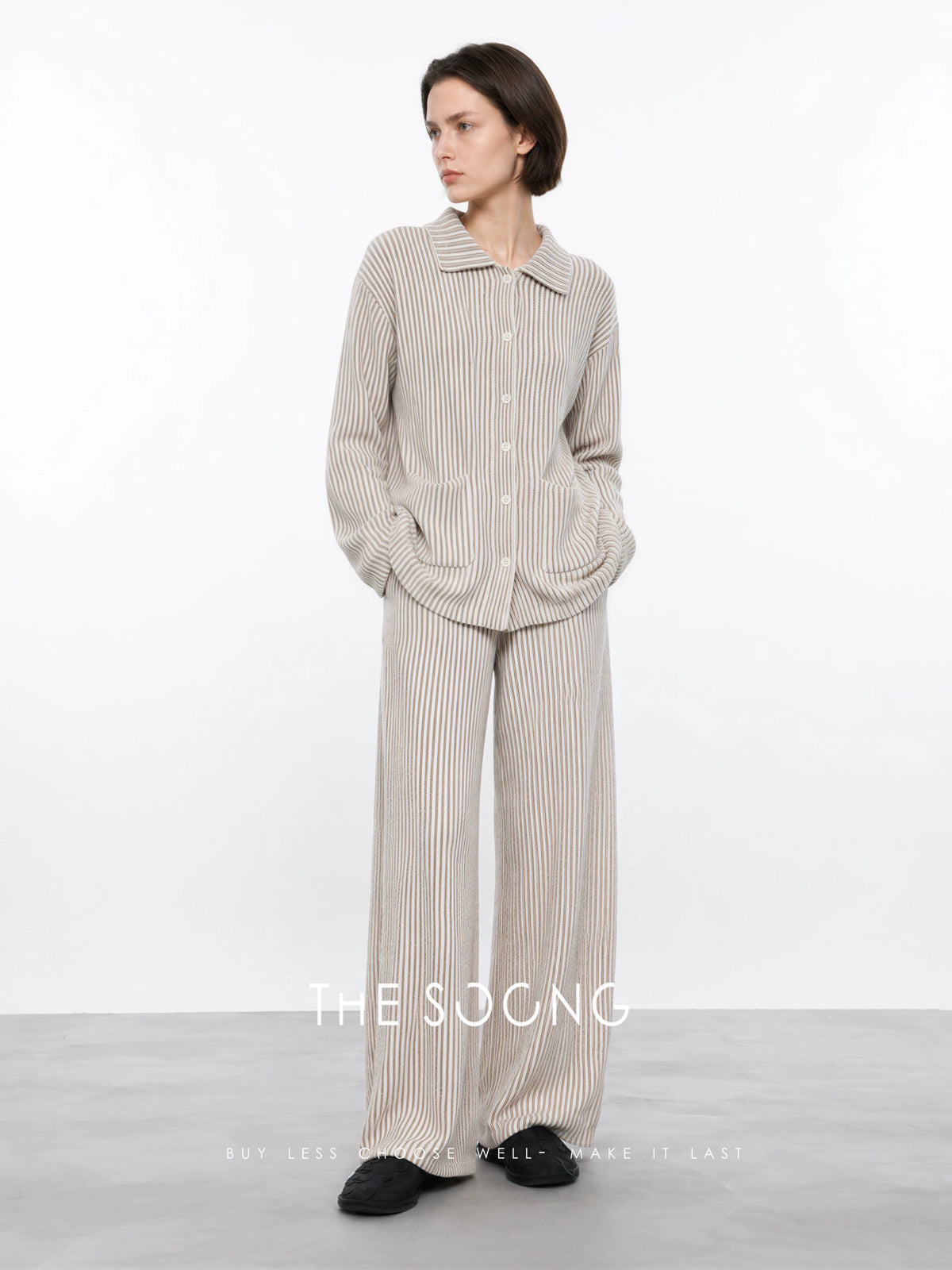 THESOONG/Minimalist Stripes Retro Small Nizhong Two-Tone Yarn Striped Home Pajama Set 8114/8116