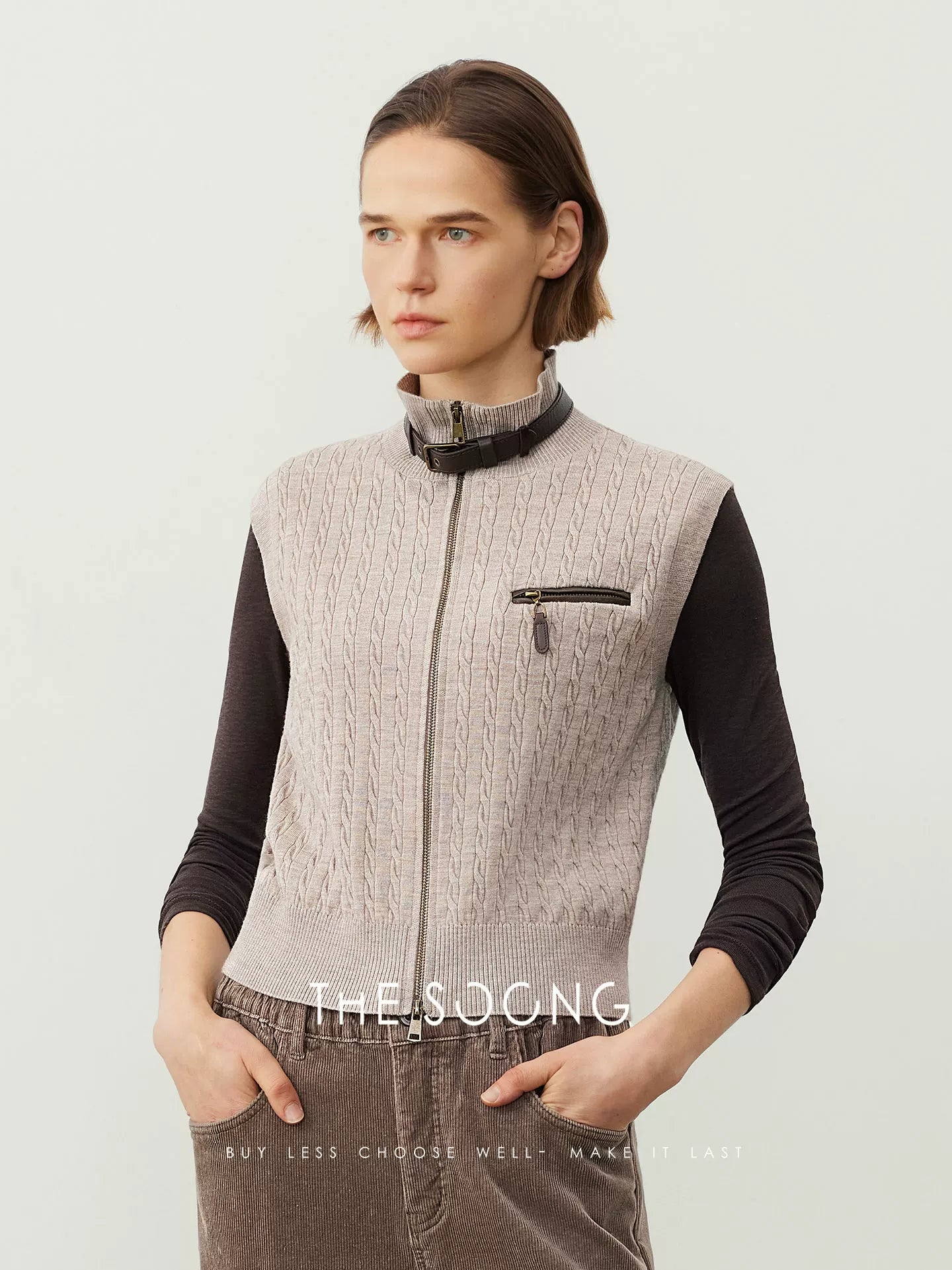 THESOONG/ 100% wool vest for women, autumn outerwear, fashionable stylish knit HWMJ7667