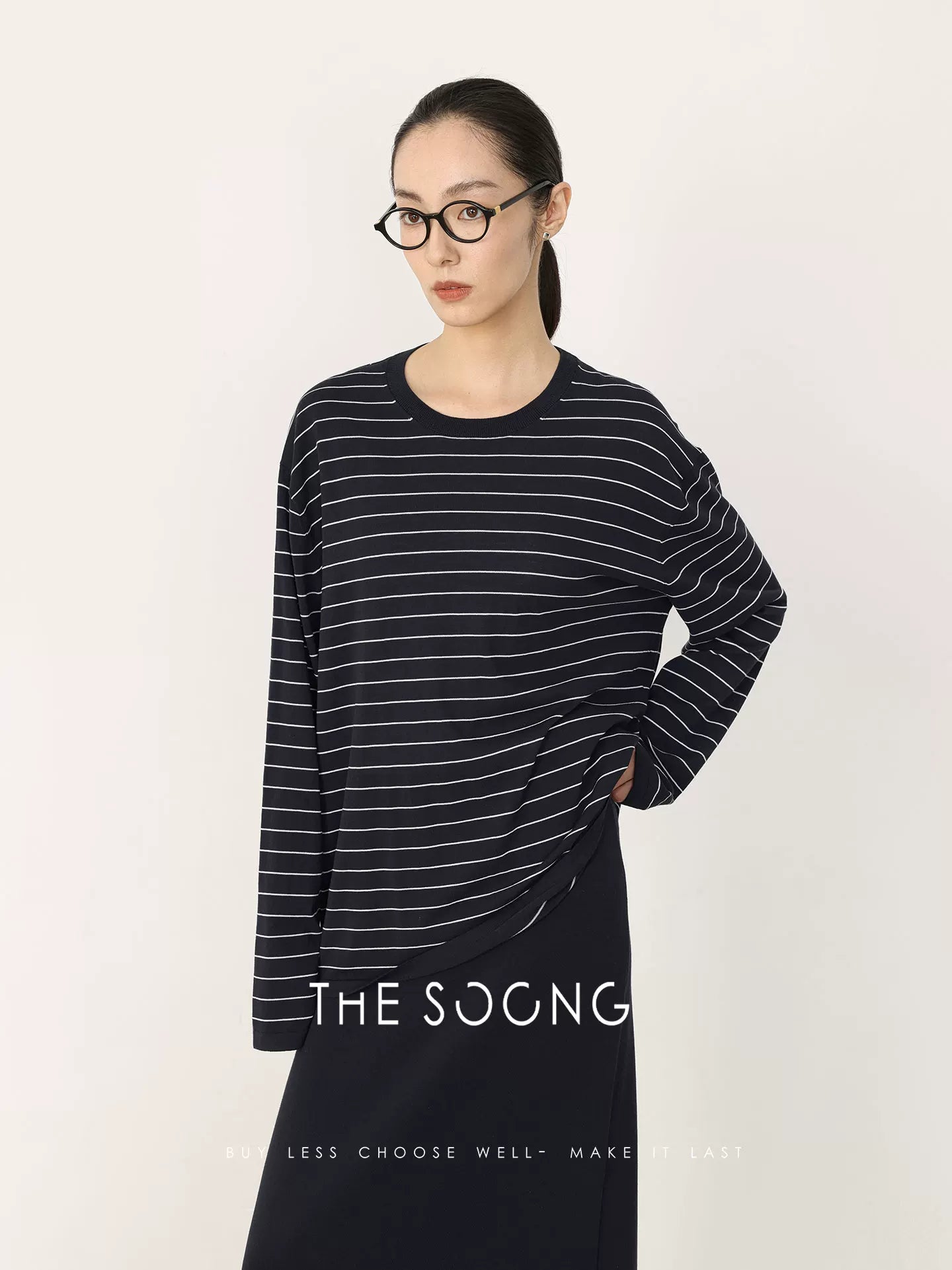 THESOONG/Quality Lifestyle Classic Striped High-Thread Skirt Elastic Waist Casual Set 7663/7662