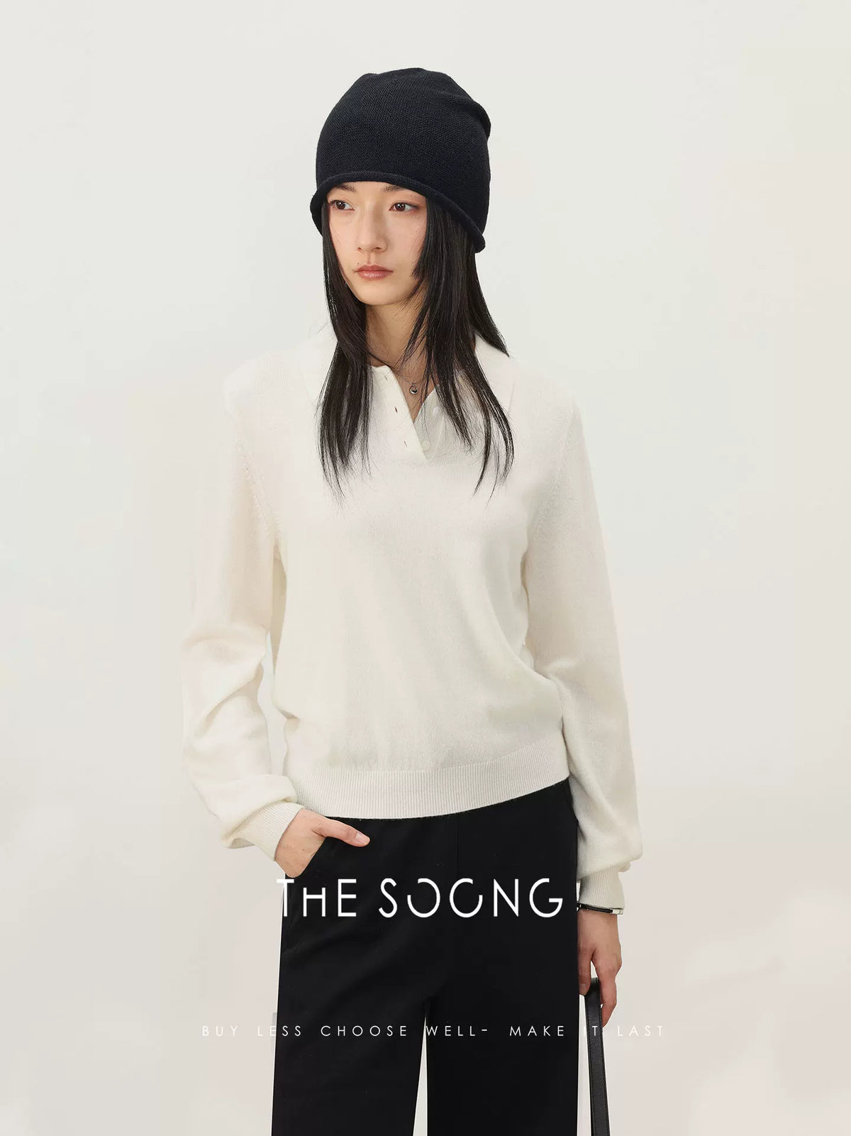 THESOONG / Spring New Sheep Wool Simple Style Polo Collar Women's Long-sleeve Base Sweater 7464