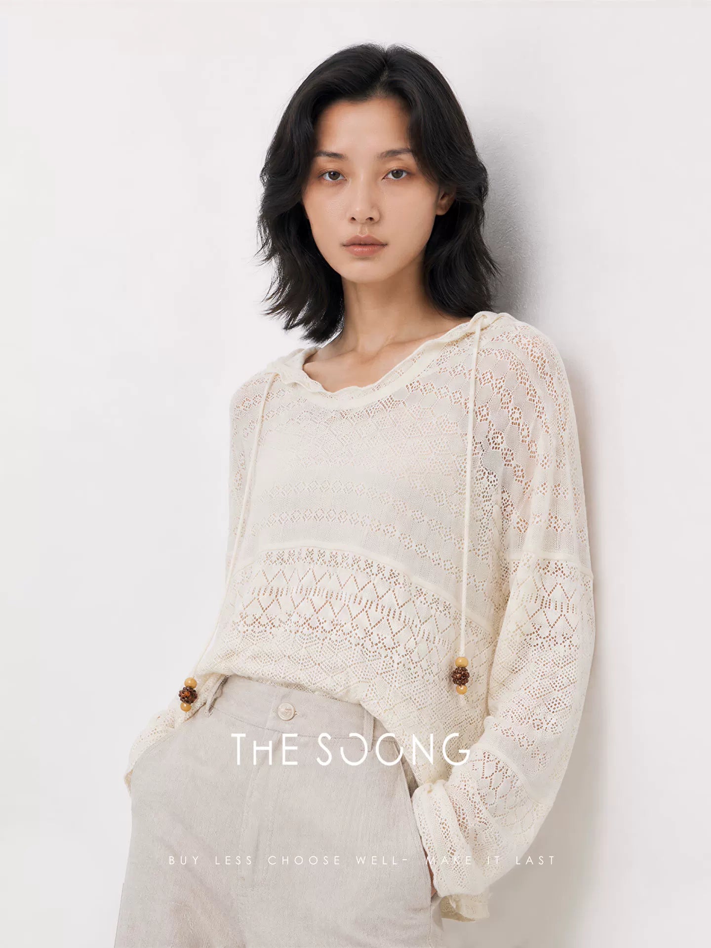 THESOONG/Modal Hollow Knit for Women, Long Sleeve Thin Summer Vacation Style Cardigan HWTX9308