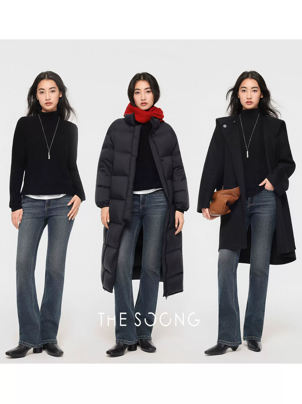 THESOONG/Everlasting Retro Sandwashed Line Sense Mid-Waist Stretch Flared Denim Jeans for Women 7077