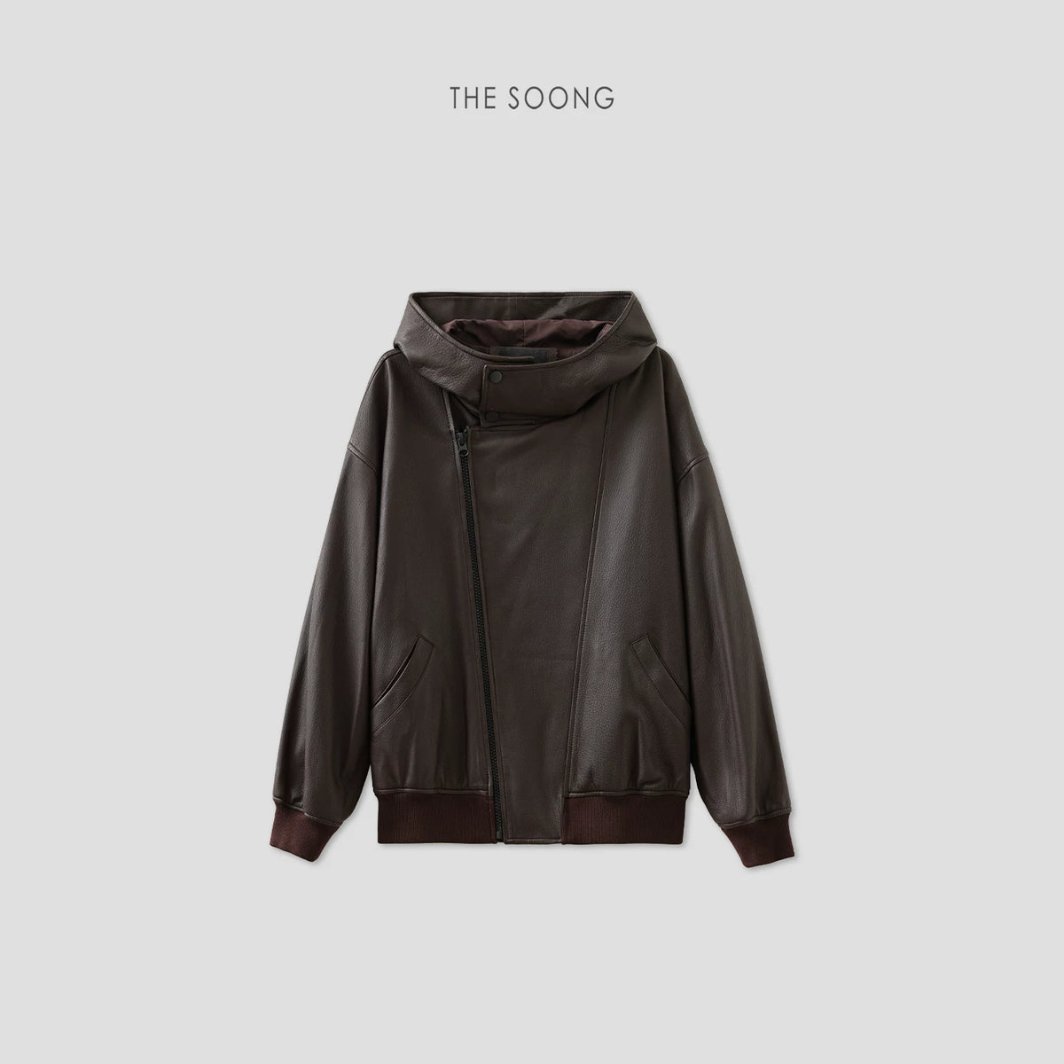 THESOONG/Turkish Imported 100% Sheepskin, Ultra-Light Fleshy Bubble Leather Hooded Leather Jacket 7673