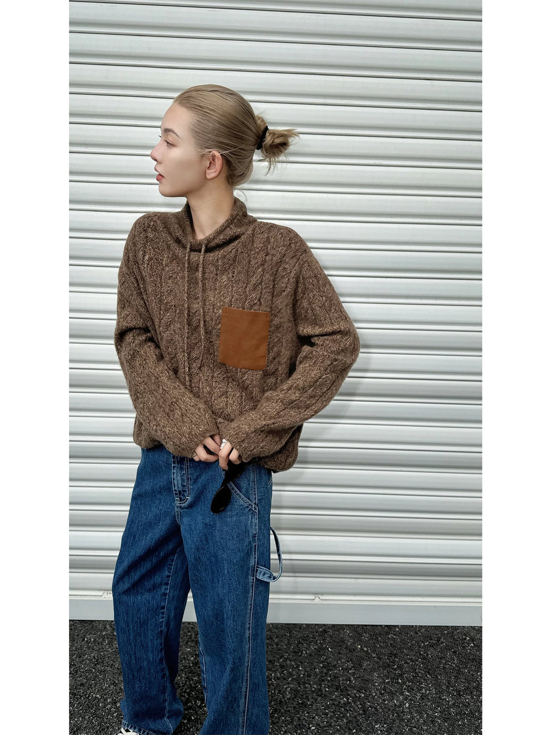 THESOONG/Hot Chestnut vintage cashmere mulberry silk blend high-count gauze half-high neck sweater for women 9559