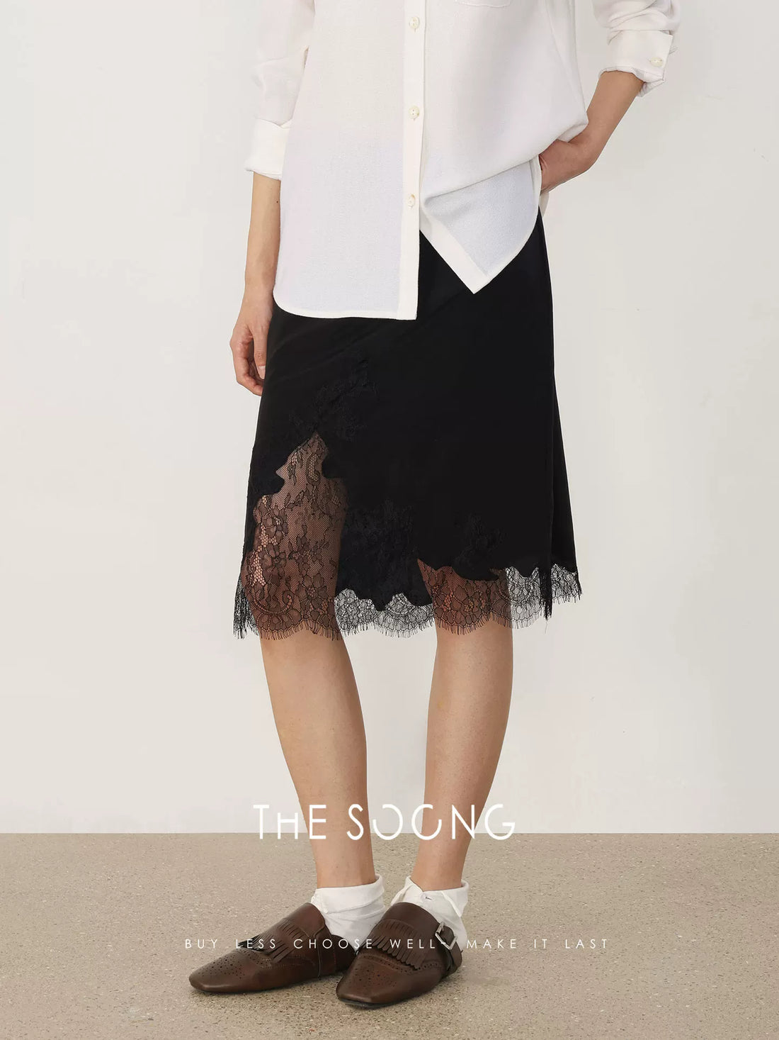 THESOONG/春季新品桑蚕丝100%半身裙女镂空性感A字裙HWBX8638