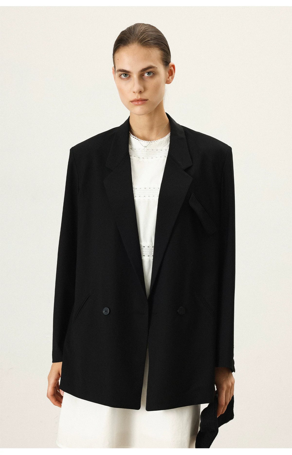 THESOONG/Notched lapel niche high-end feel fine wool comfortable double-breasted blazer for women 7454