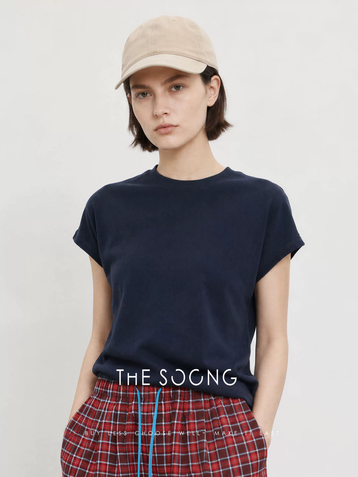 THESOONG/Rain and Dew Linen-Cotton Blend Small Sleeve T-Shirt for Women Summer Slimming Concealing Short Sleeve Top HWTX9324
