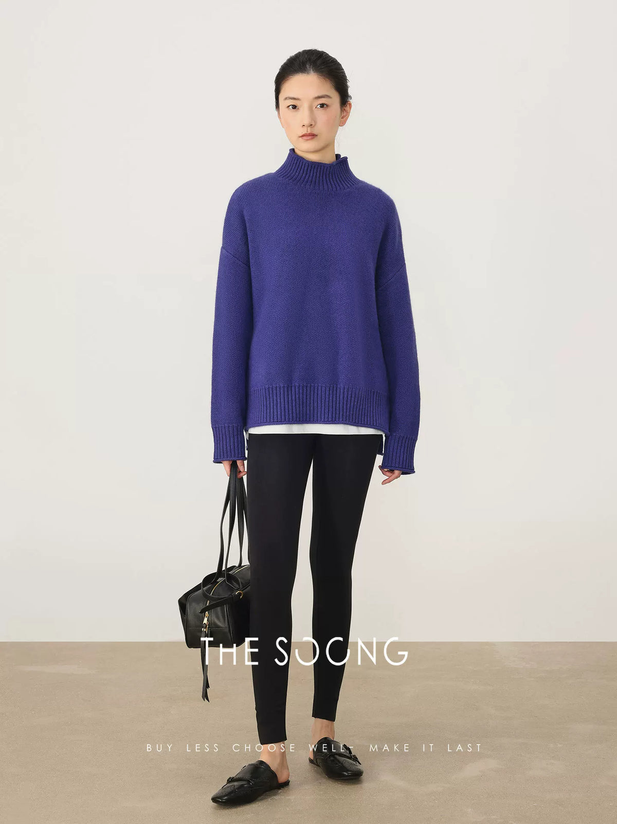 THESOONG/Sheep Wool Thin Sweater Women Semi-High Neck Base Shirt Winter High-End Petite 8473