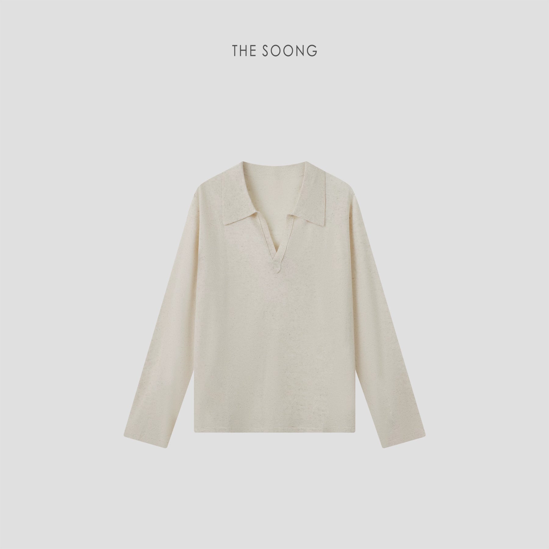 THESOONG/Icy Skin Thin and Sheer Flexible Fibrous Linen Blend Slightly See-Through Long-Sleeve Polo Shirt for Women 9045