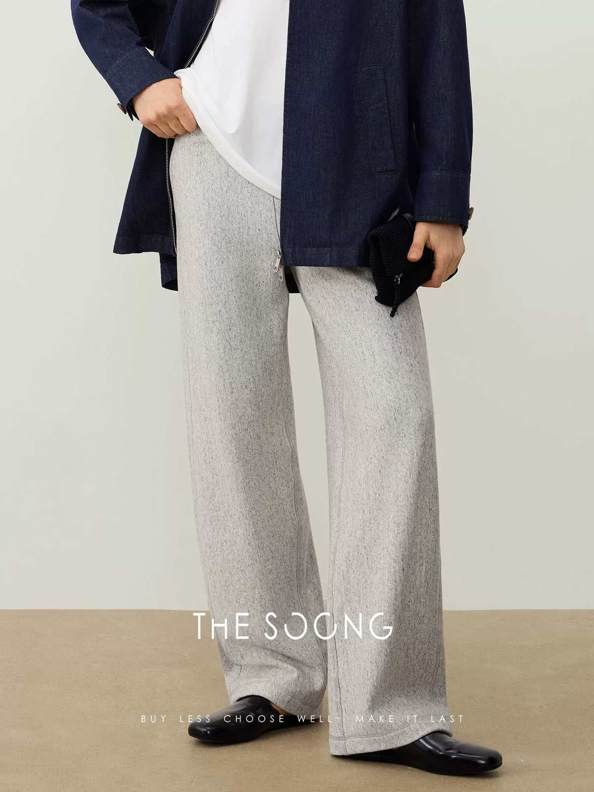 THESOONG/Autumn Cotton Casual Sweatpants Women's Straight Elastic Waist Long Pants Gray Petite HWKZ7729