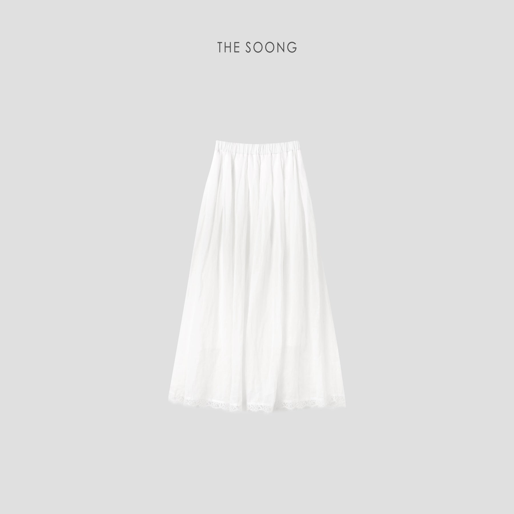 THESOONG/Line Beauty 100% Ramie Lightweight Weaved Lace Elastic Waist Half Skirt for Women Breathable