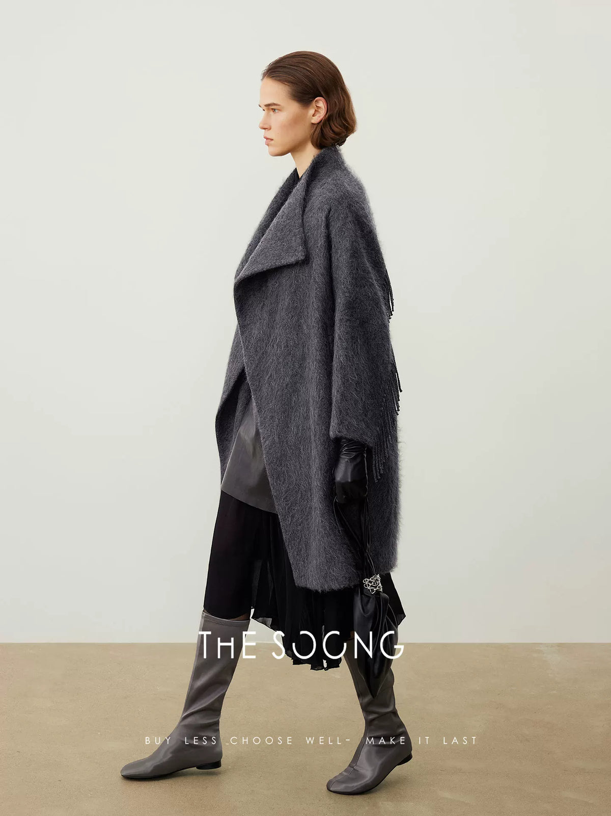 THESOONG/Cashmere Jacket for Women, Autumn/Winter 2025 New Wool Coat Women's Long Elegant Tassel 7588