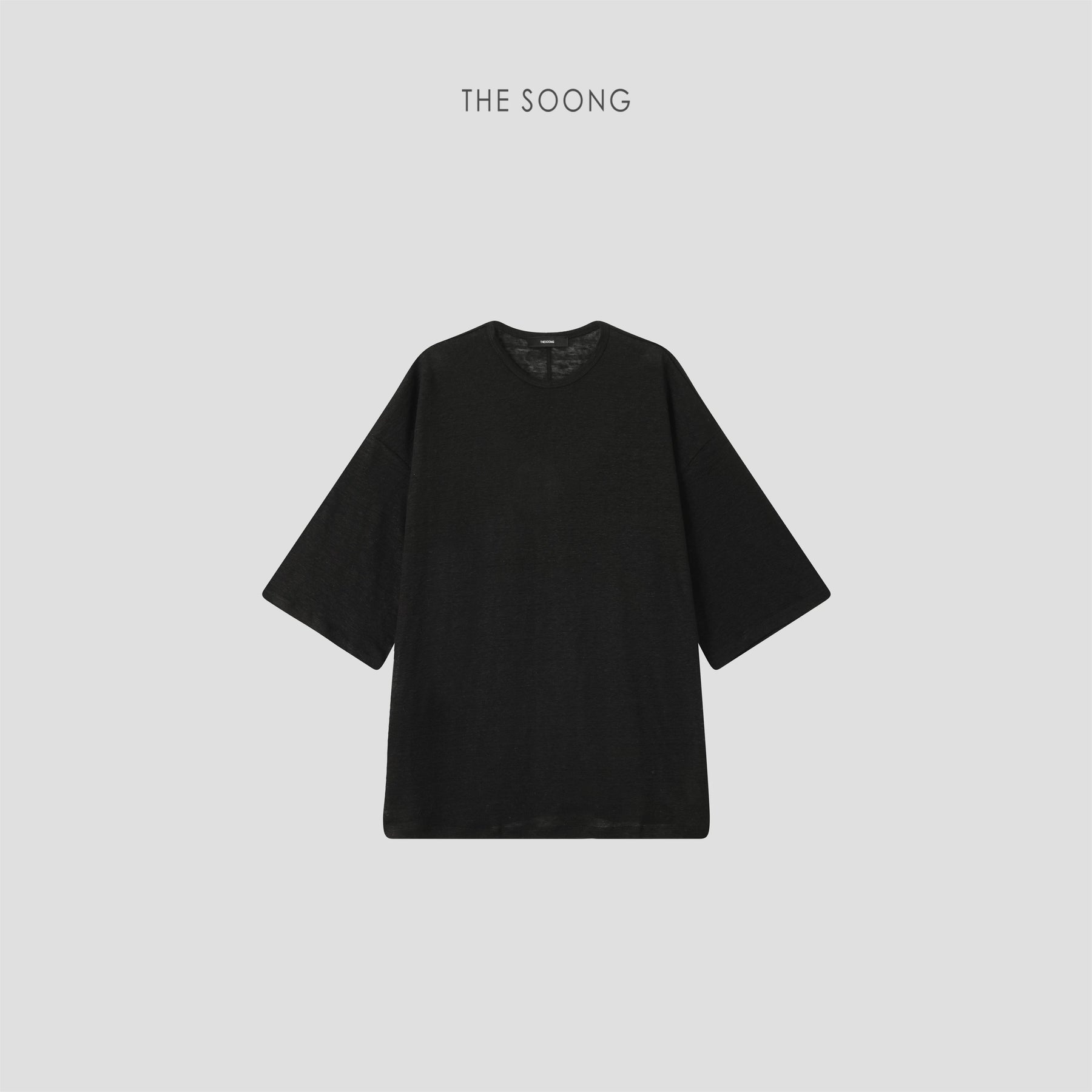 THESOONG/Summer Cool 100% Pure Linen Fine Texture Breathable Mid-Long Crew Neck T-Shirt 7458