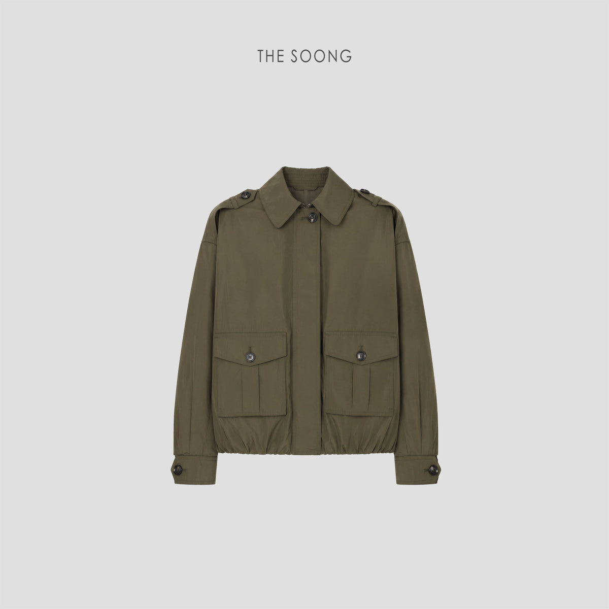 THESOONG/Relaxed moment lightweight smooth drape drop shoulder gathered short jacket for women 9482