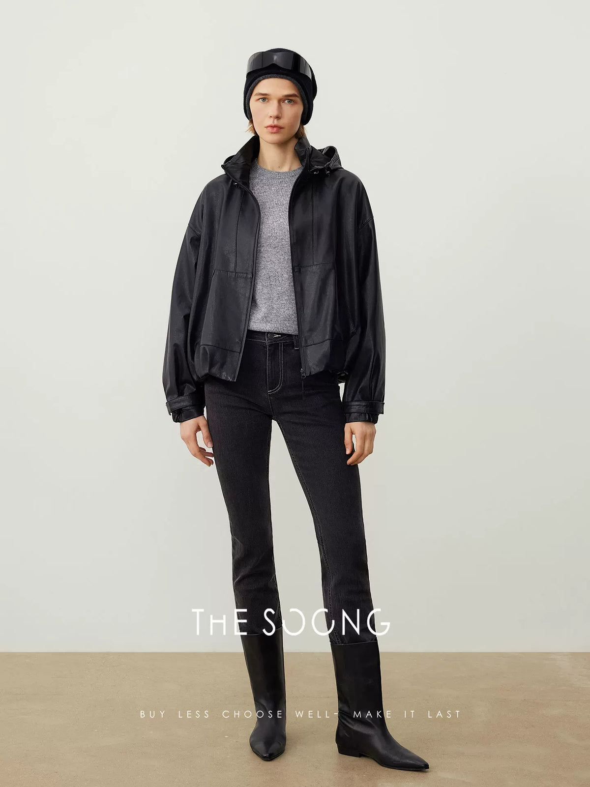 THESOONG/Turkish Imported Genuine Leather Sheepskin Jacket Cardigan Women's Autumn/Winter Hooded Top HWPY7784