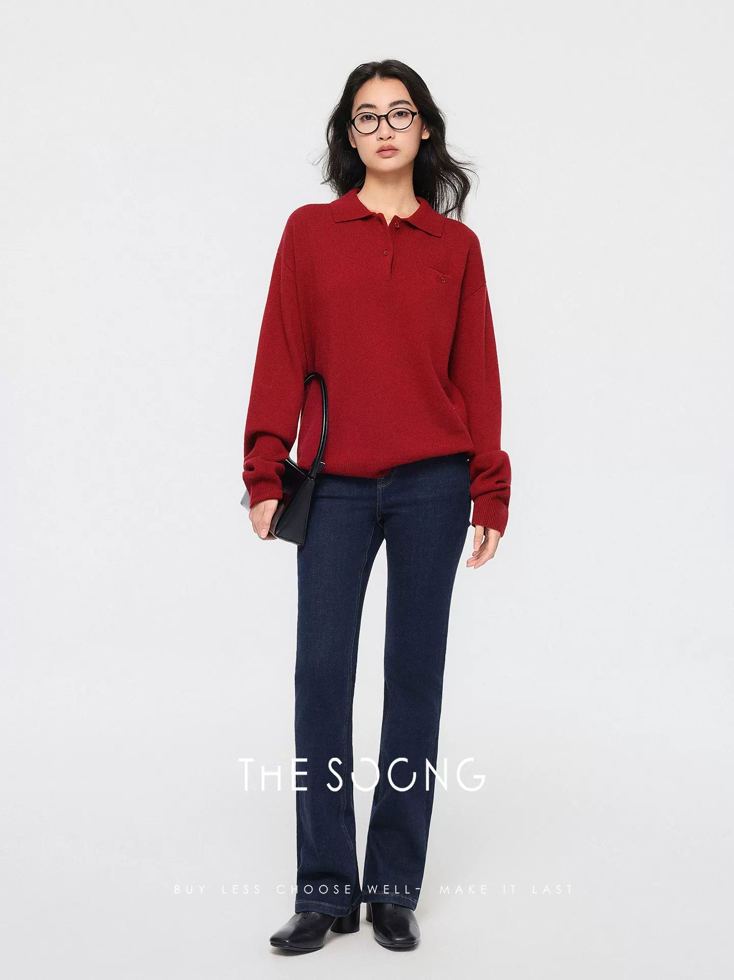 THESOONG Soft and Cozy Thin 100% Wool Single-Sided Knit Knit Collar Sweater 8043