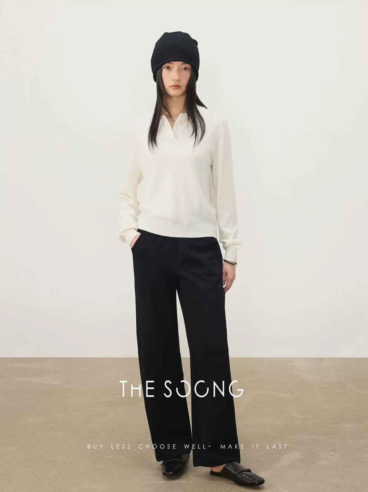 THESOONG / Spring New Sheep Wool Simple Style Polo Collar Women's Long-sleeve Base Sweater 7464