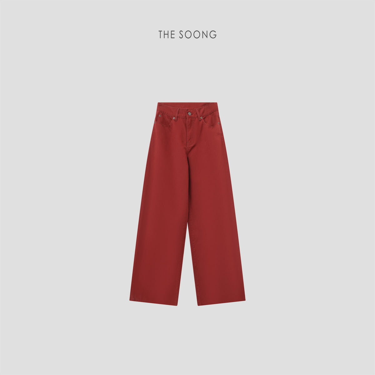 THESOONG/Pure Cotton Thin Straight-Leg Jeans for Women, Atmospheric Red High-Waisted Slimming HBNZ6859